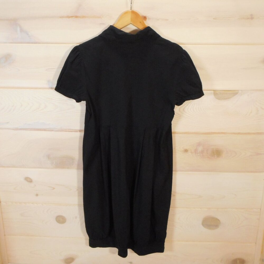 Theory Size 8 Bubble Hem Dress Short Sleeve 1/2 Button Solid Black Linen Blend - Picture 3 of 8